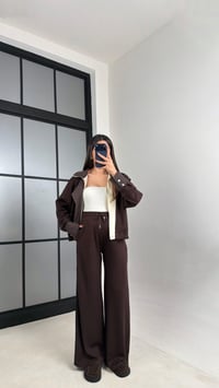 Acı Kahve Çıtçıt Düğmeli Ceket Pantolon Paraşüt Kumaş Detaylı Modal Takım GAUS-01075GAUSTAKIMGAUS-01075