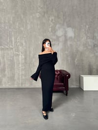 Nancy Siyah Kayık Yaka Triko Tasarım ElbiseGausELBİSEGU00903911