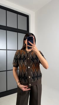 Kahve Yarım Kol Baklava Desenli Muadil Triko Hırka GAUS-00783GAUSHIRKAGAUS-00783