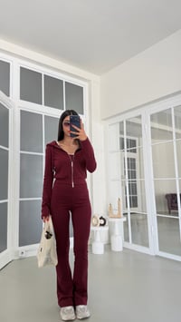 Mürdüm Hırka Crop Beli Lastikli Pantolon 3'lü Basic Takım GAUS-01889GAUSTAKIMGAUS-01889