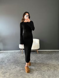 Siyah İspanyol Kol Maxi Pirinç Örgü Triko  ElbiseGausELBİSEGU003045