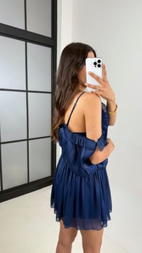 Lacivert Ayarlanabilir Askılı Parlak Şifon Tasarım Tulum Gaus00620GausTULUMGU1002447