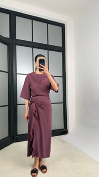 Mürdüm Yırtmaç Detaylı Tencel Elbise GAUS-01405GAUSDressesGAUS-01405
