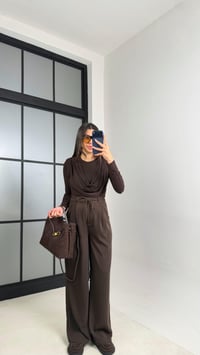 Acı Kahve Beli Lastikli Kuşaklı İthal Kumaş Pantolon GAUS-00869GAUSPANTOLONGAUS-00869