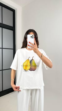 Beyaz Armut Baskılı Basic Tshirt Gaus00464GausTSHIRTGU1002086