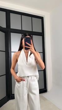 Beyaz Halter Yaka Tencel Denim Takım GAUS-01520GAUSTAKIMGAUS-01520