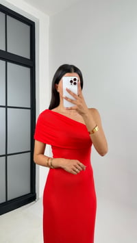 Kırmızı Tek Omuz Maxi Boy Elbise Gaus00685GausELBİSEGU1002580