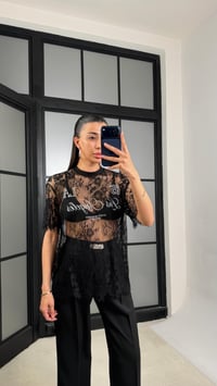 Siyah Muadil Yazılı Dantelli Tshirt GAUS-01492GAUSTshirtGAUS-01492