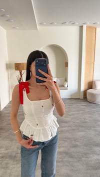 Beyaz Saten İp Detaylı Çiçek Nakışlı Tasarım Korse GAUS-01519GAUSBLUZGAUS-01519