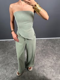 Spino Haki Yeşil Gabardin Crop Bol Paça Pantolon TakımGausTAKIMGU008557