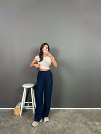 Flay Lacivert İthal Kumaş ZR Model Bel Bağlamalı Rahat PantolonGausPANTOLONGU008848