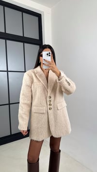 Ekru Astarlı Vatkalı Keçe Kumaş Blazer Ceket GAUS-00225GAUSCEKETGAUS-00225