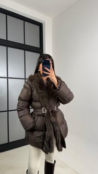 Kahve Yaka Kürk Detaylı Kuşaklı Şişme Mont GAUS-00563GAUSMONTGAUS-00563