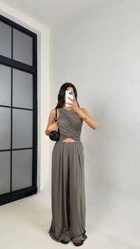 Haki Oys Muadil Dekolteli Beli Lastikli Cepli Modal Kumaş Tulum Gaus00648GausTULUMGU1002507