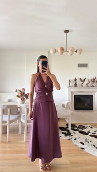 Mürdüm Halter Yaka Gold Toka Detaylı Bluz Etek İkili Premium Takım GAUS-01631GAUSTAKIMGAUS-01631