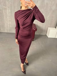 Lusi Bordo Drapeli Tasarım ElbiseGausELBİSEGU00904112