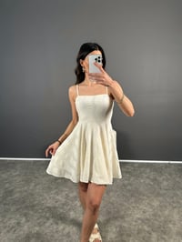 Ekru Fistolu Astarlı Mini Elbise GausELBİSEGU004598