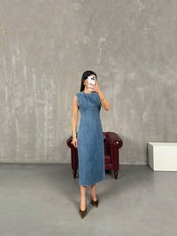 Odin Mavi Sıfır Kol Fermuarlı Yırtmaçlı Denim ElbiseGausELBİSEGU100915