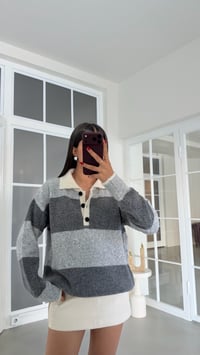Gri Polo Yaka Şeritli Triko Kazak GAUS-02193GAUSKAZAKGAUS-02193