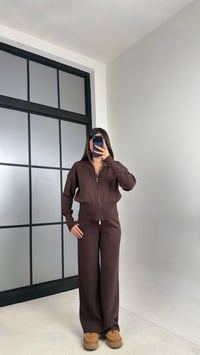 Acı Kahve Çift Fermuarlı Hırka Beli Lastikli Pantolon Triko Takım GAUS-01090GAUSTAKIMGAUS-01090