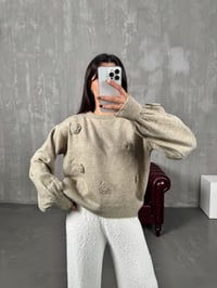 Made Vizon Çiçek Örmeli Triko Kazak GausKAZAKGU00903799