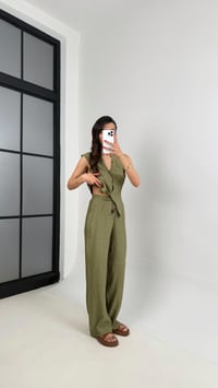 Haki Önü Düğmeli Yelek Beli Lastikli Pantolon Gofre Takım Gaus00454GausTAKIMGU1002061