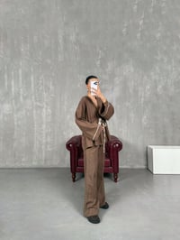 Kahve Bağlamalı Keten Kimono Takım Gaus00034GausTAKIMGU1001070