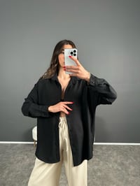 Daria Siyah Keten Oversize GömlekGausGÖMLEKGU007109