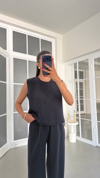 Lacivert Bluz Beli Lastikli Pantolon Yıkamalı Tencel Takım GAUS-01795GAUSSuitsGAUS-01795
