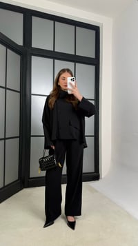 Siyah Gömlek Beli Lastikli Pantolon Cep Detaylı Muadil Tencel Takım GAUS-01225GAUSTAKIMGAUS-01225