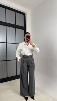 Antrasit Pile Detaylı Kemerli Kumaş Pantolon GAUS-00695GAUSPANTOLONGAUS-00695