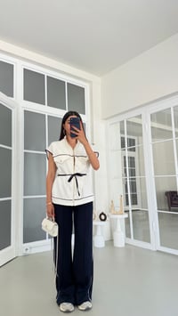 Ekru Kuşaklı Yelek Beli Lastikli Eşofman İkili Modal Takım GAUS-01827GAUSSuitsGAUS-01827