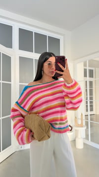 Pembe Kayık Yaka Şeritli Triko Kazak GAUS-02278GAUSKAZAKGAUS-02278