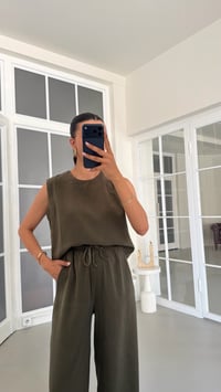 Yeşil Bluz Beli Lastikli Pantolon Yıkamalı Tencel Takım GAUS-01795GAUSSuitsGAUS-01795