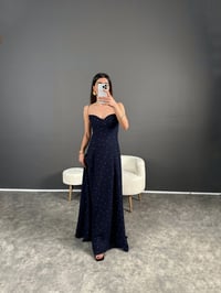 Lacivert İp Askılı İspanyol Uzun Elbise GausELBİSEGU004561