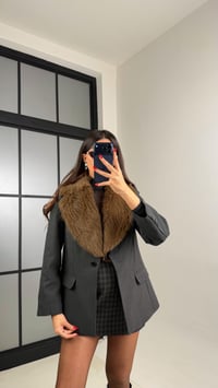 Antrasit Kürk Yaka Detaylı Vatkalı Astarlı Blazer Ceket GAUS-00906GAUSCEKETGAUS-00906