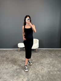 Siyah Basic Likralı Yandan Yırtmaçlı Elbise GausELBİSEGU004372