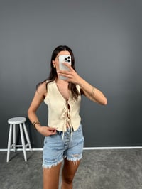 Krem Önden Bağlamalı Astarlı Yelek GausYELEKGU008340