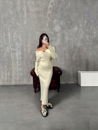 Fornas Ekru Madonna Yaka Triko Bluz Etek TakımGausTAKIMGU00903894