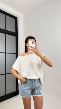 Beyaz Omzu Açık Kısa Kol Triko Kazak Gaus00504GausTRİKOGU1002182