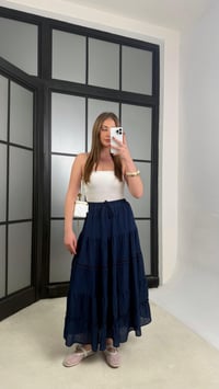 Lacivert Beli Lastikli Nakış Detaylı Astarlı Etek GAUS-01242GAUSETEKGAUS-01242