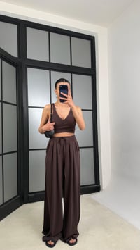 Acı Kahve OYS Model Pedli  Crop Beli Lastikli Pantolon İkili Takım GAUS-01441GAUSTAKIMGAUS-01441
