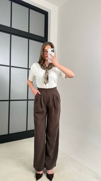 Acı Kahve Beli Lastikli Pile Detaylı Tencel Pantolon GAUS-00995GAUSPantsGAUS-00995