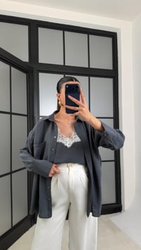 Antrasit Dantel Detaylı Birleşik Atlet Gömlek İkili Tencel Gömlek  GAUS-01181GAUSTAKIMGAUS-01181