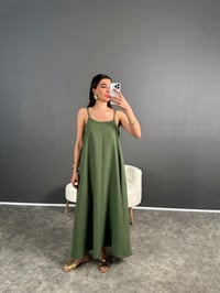 Jamin Haki İp Askılı Uzun Elbise GausELBİSEGU007149