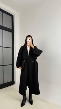 Siyah Kuşaklı Astarlı Cepli Premium Uzun Trençkot GAUS-00119GAUSTRENÇKOTGAUS-00119