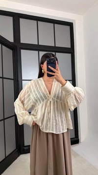 Krem Balon Kol Transparan Gömlek GAUS-01201GAUSالبلوزات GAUS-01201