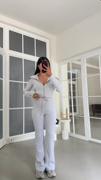 Gri Geniş Yakalı Crop Hırka Beli Lastikli Eşofman İkili Basic Takım GAUS-02156GAUSTAKIMGAUS-02156
