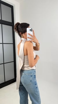 Vizon Boyun Bağlama Detaylı Saten Bluz Gaus00635 Gausالبلوزات GU1002482