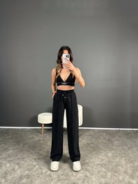 MD Siyah Tensel Dokulu Beli Lastikli Pantolon GausPANTOLONGU004590